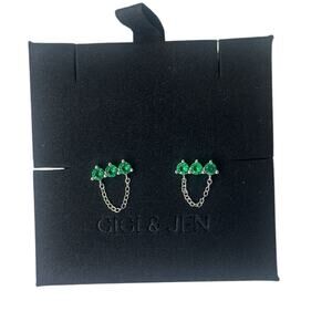 Green Eternity Stud Earrings  925 Sterling Silver Classic Dainty Sparkling